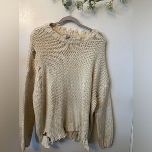 Distressed Cream Sweater